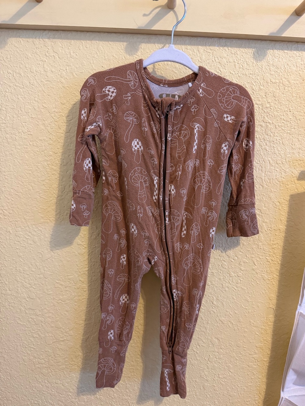 Kids Brown Mushroom-Print One-Piece Pajamas